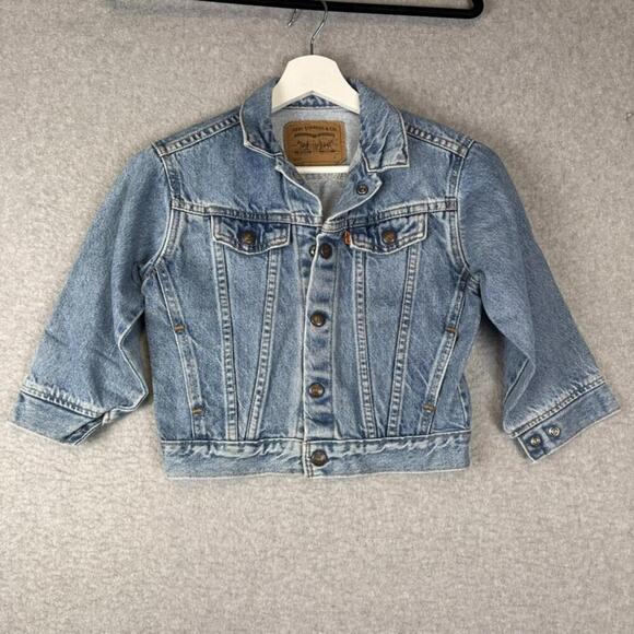 Levi's Little Kids Size 6 Blue Denim Trucker Jacket orange tab Button Western